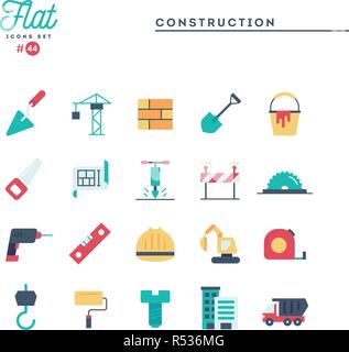 Construction, building, project, tools and more, flat icons set Stock Vector