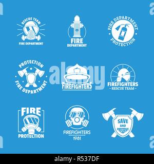 Fire fighter logo icons set. Simple illustration of 16 fire fighter vector icons for web Stock Vector