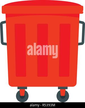 Red garbage box icon. Flat illustration of red garbage box vector icon for web design Stock Vector