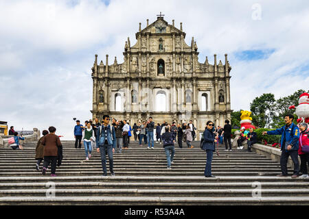 Ruins of St. Paul's cathedral is one of the most famous landmark of Macau, UNESCO World Heritage Site. Macau, January 2018 Stock Photo