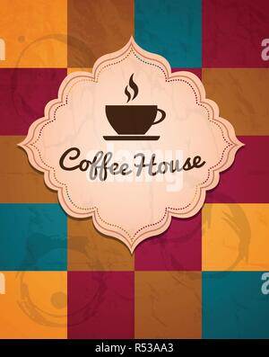 cup of coffee logo on a geometric background Stock Vector