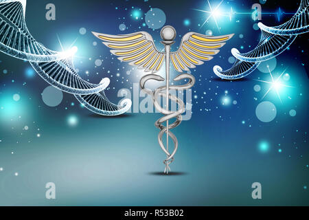 Dna and caduceus sign Stock Photo