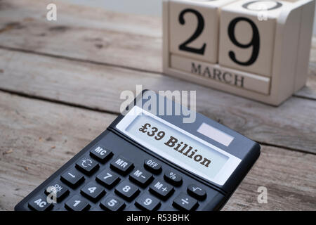 Brexit concept, calculator with date of 29th March Stock Photo