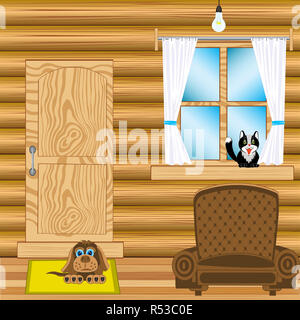 Room in wooden house Stock Photo