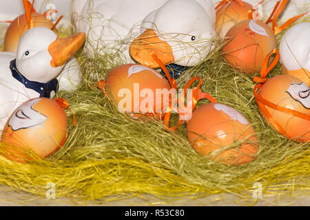 ostest with geese and painted easter eggs. Stock Photo
