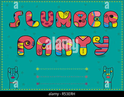 Slumber Party. Funny pink font. Unusual invitation Stock Photo