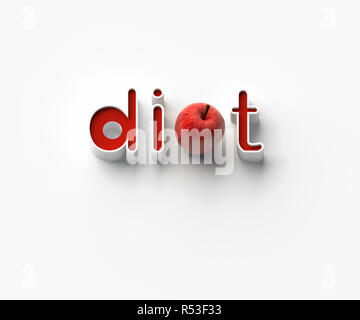 3D RENDERING OF WORDS 'di', AN APPLE AND 't' Stock Photo