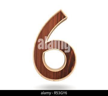 Decorative wooden alphabet digit six symbol - 6. 3d rendering ...