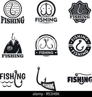 Fishing hook logo set. Simple set of fishing hook vector logo for web design on white background Stock Vector