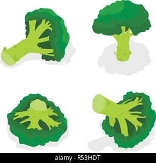 Broccoli icon set. Isometric set of broccoli vector icons for web design isolated on white background Stock Vector