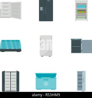 Fridge icon set. Flat set of 9 fridge vector icons for web design Stock Vector