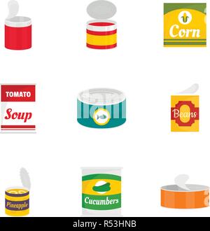 Food can icon set. Flat set of 9 food can vector icons for web design Stock Vector
