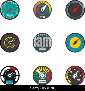 Speedometer icon set. Flat set of 9 speedometer vector icons for web design Stock Vector