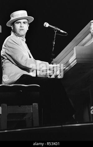 Elton John on his European Express Tour which was the European leg of his 1984 Breaking Hearts Tour. National Exhibition Centre, Birmingham. 23rd June 1984. Stock Photo