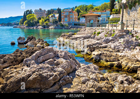 Rocky beach on Lungomare walkway in Opatija Stock Photo