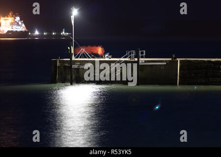 Night at Milford Haven Pembrokeshire Wales Great Britain shot on a cold November night Stock Photo
