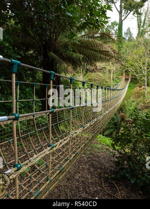 The Burma Rope Bridge, The Lost Gardens of Heligan, St Austell, Cornwall, England, UK. Stock Photo