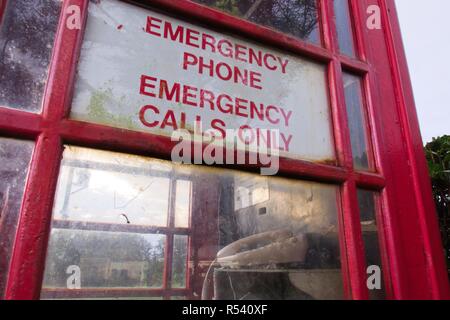 Emergency calls telephone box at Cim Holiday park, near Abersoch, Gwynedd, Wales Stock Photo