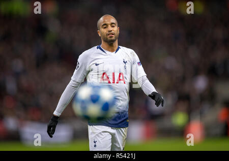 London, UK. 28th November, 2018. Lucas of Spurs during the UEFA Champions League match between Tottenham Hotspur and Internazionale at Wembley Stadium, London, England on 28 November 2018. Photo by Andy Rowland. Credit: Andrew Rowland/Alamy Live News Stock Photo