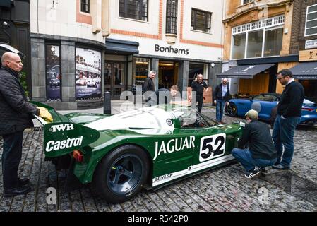 London, UK. 29th Nov, 2018. A 1985 TWR Jaguar XJR-6 world enduance championship group C racing coupe is unloaded from a van on New Bond Street. Estimate £2,200,000- £2,800, 00. Credit: claire doherty/Alamy Live News Stock Photo