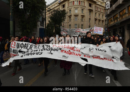 Athens, Greece. 29th Nov 2018. Students protest against the rising of fascism in Greek high schools in Athens, Greece. Credit: Nicolas Koutsokostas/Alamy Live News. Stock Photo