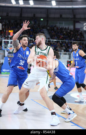Brescia, Italy. 29th Nov, 2018. FIBA Basketball World Cup Qualifiers: Italy v Lithuania, Brescia, Italy. Rebound for Lithuania Credit: Mickael Chavet/Alamy Live News Stock Photo