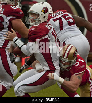 San Francisco, California, USA. 2nd Jan, 2011. San Francisco 49ers defensive tackle Justin Smith #94 sacks Arizona Cardinals quarterback John Skelton #19 on Sunday, January 2, 2011 at Candlestick Park, San Francisco, California. The 49ers defeated the Cardinals 38-7. Credit: Al Golub/ZUMA Wire/Alamy Live News Stock Photo