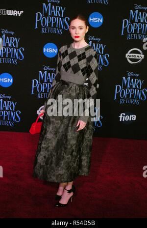 Hollywood, California, USA. 29th November, 2018. Actress Karen Gillan attends the World Premiere of Disney's' 'Mary Poppins Returns' on November 29, 2018 at the Dolby Theatre in Hollywood, California. Photo by Barry King/Alamy Live News Stock Photo