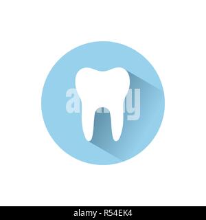 Tooth flat icon with shadow on a blue circle. Vector illustration Stock Vector