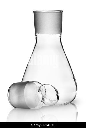 Laboratory flask with ground glass stopper near Stock Photo