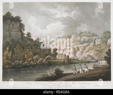 Figures by a river; a boat to their right; foliage and sheep on the opposite banks; cliffs in the distance . To the Proprietors and Owners of the River Wye Navigation This VIEW of the DOWARD ROCKS is very respectfully inscribed by their obedient Servant F. Jukes. London : Pubd Octr 15th 1800 by F. Jukes Howland Street., [October 15 1800]. Aquatint and etching with hand-colouring. Source: Maps K.Top.15.105.1. Language: English. Author: Jukes, F. Dayes, E. Stock Photo