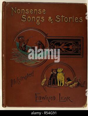 Front cover of Edward Lear's Nonsense Songs and Stories, with illustration of the Owl and the Pussycat, and a family of cats. . A Book of Nonsense ... With all the original pictures and verses. George Routledge & Sons: London, [1910.]. Source: 12812.bb.26 front binding. Language: English. Stock Photo