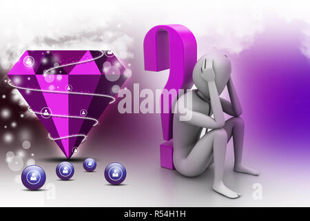 3d man sitting near the question mark Stock Photo - Alamy