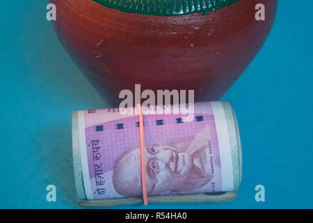 two thousand rupees with Bundle gullak nobody Stock Photo