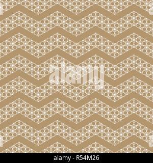Seamless pattern based on Kumiko ornament .Silhouette with zigzag tape.Square frame.Golden background. Stock Vector