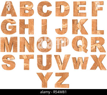 Set of 3D wooden English alphabet letters and Numbers from zero to nine isolated on white background Stock Photo