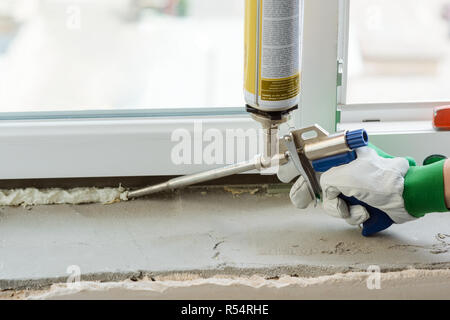 Using polyurethane foam Stock Photo