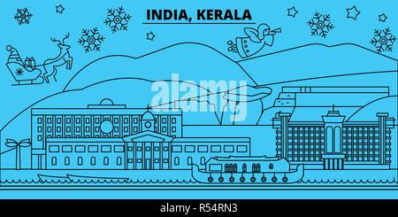 Kerala silhouette skyline. India - Kerala vector city, indian linear architecture, buildings