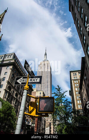 Street view of the Empire State Building, Manhattan, New York City, USA ...