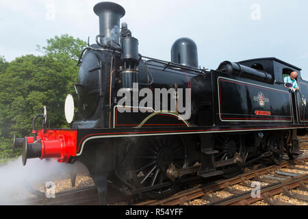 Steam train engine named 'Calbourne' running on the Isle of Wight steam Railway line. Station at Havenstreet Main Road, Haven street, Ryde, Isle of Wight. UK. (98) Stock Photo