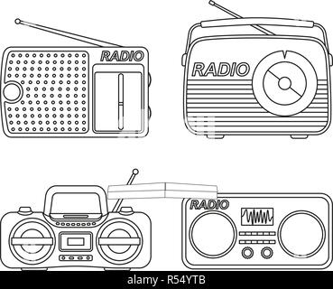 Line art black and white radio element set Stock Vector