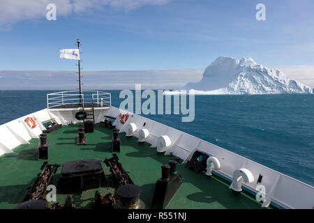 Ship bow with an iceberg near South Georgia in Antarctica Stock Photo