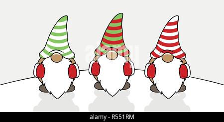 tree cute christmas gnomes with striped hats vector illustration EPS10 Stock Vector