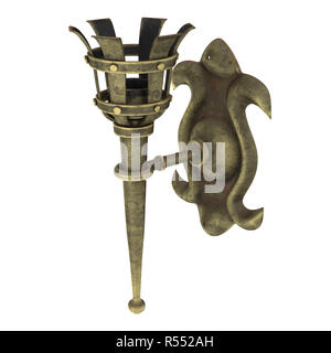 medieval bronze wall torch on an isolated white background, 3d illustration Stock Photo