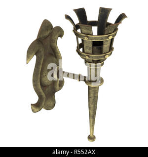 medieval bronze wall torch on an isolated white background, 3d illustration Stock Photo