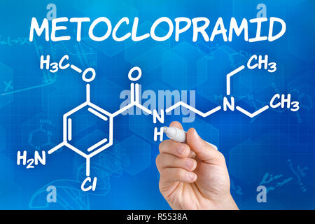 hand with pen draws chemical structural formula of polyhexanide Stock ...