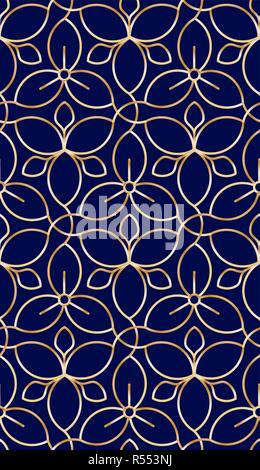 Golden wire seamless flower pattern Stock Vector