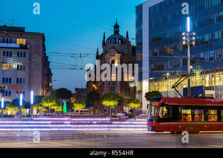 Main Square in Katowice at night. Katowice, Slaskie, Poland. Stock Photo