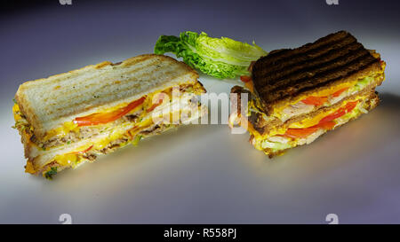 Two sandwiches on black and white bread with beef and turkey Stock Photo