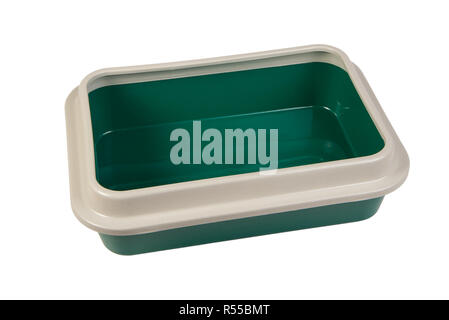 Empty green toilet for cat isolated on white background Stock Photo